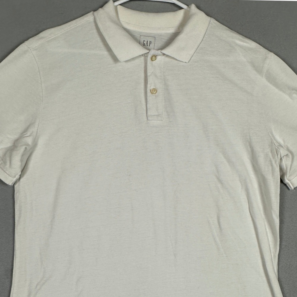 GAP Polo Shirt Mens Large Pique Knit White Classic Casual Rugby Short Sleeve